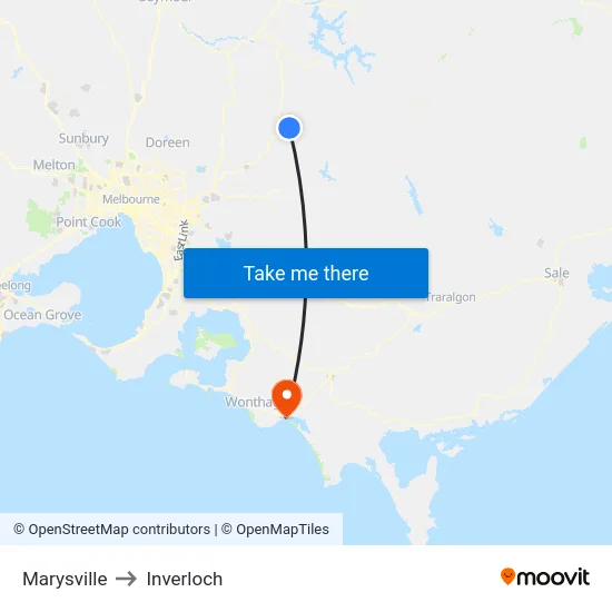 Marysville to Inverloch map