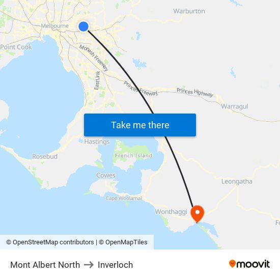 Mont Albert North to Inverloch map