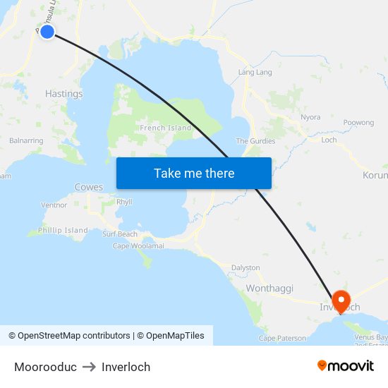 Moorooduc to Inverloch map