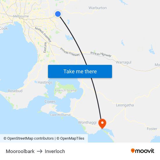 Mooroolbark to Inverloch map