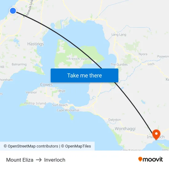Mount Eliza to Inverloch map