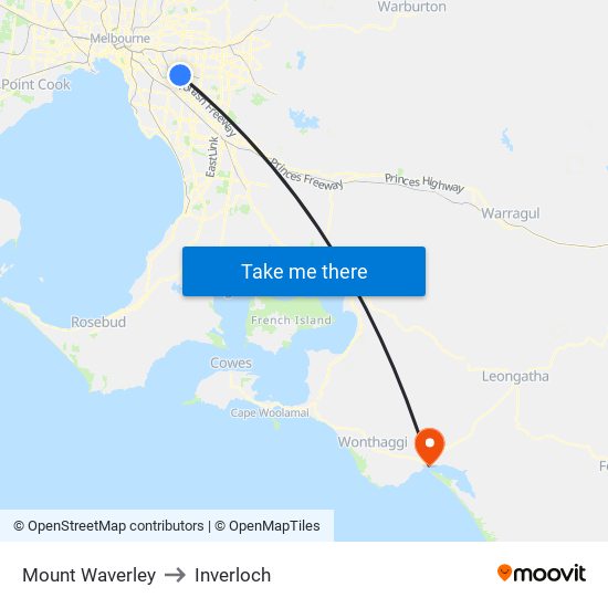 Mount Waverley to Inverloch map