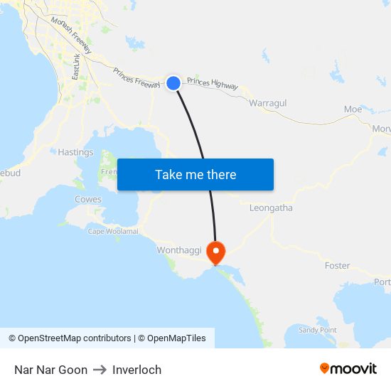 Nar Nar Goon to Inverloch map