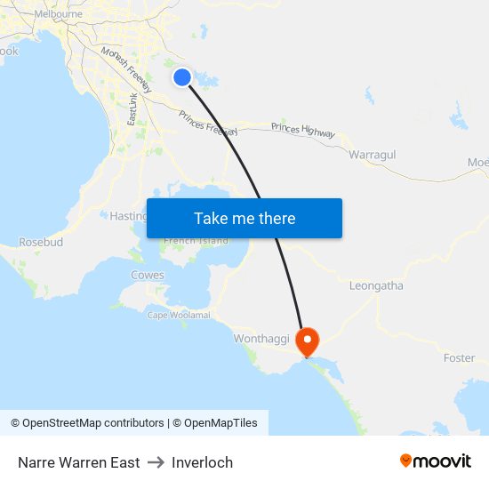 Narre Warren East to Inverloch map