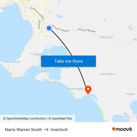 Narre Warren South to Inverloch map