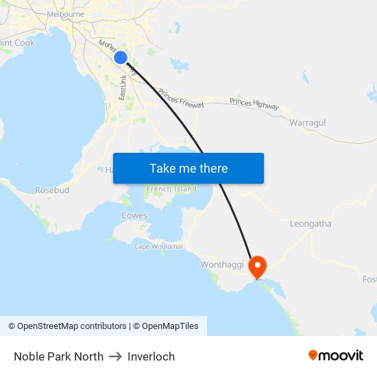 Noble Park North to Inverloch map