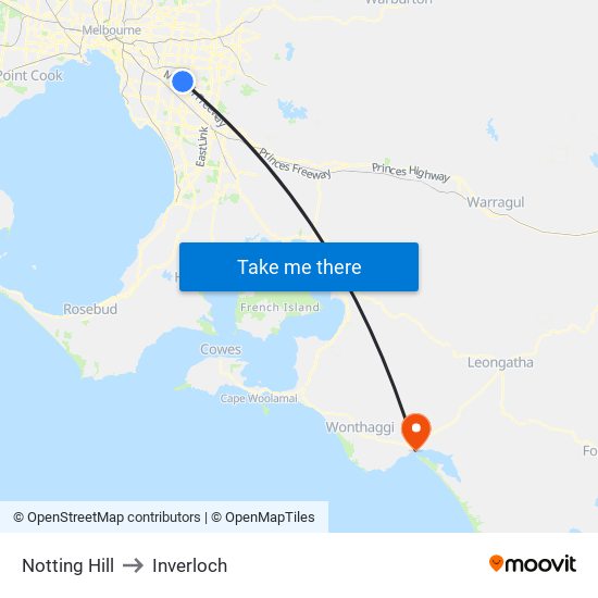 Notting Hill to Inverloch map