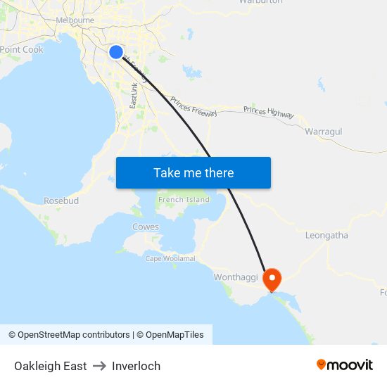 Oakleigh East to Inverloch map