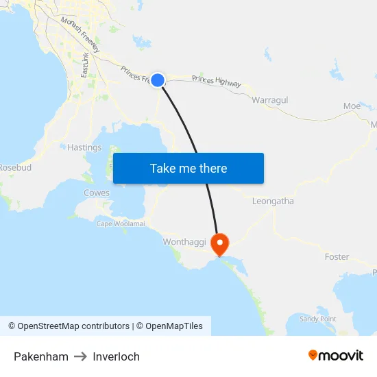 Pakenham to Inverloch map