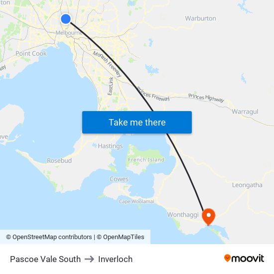 Pascoe Vale South to Inverloch map