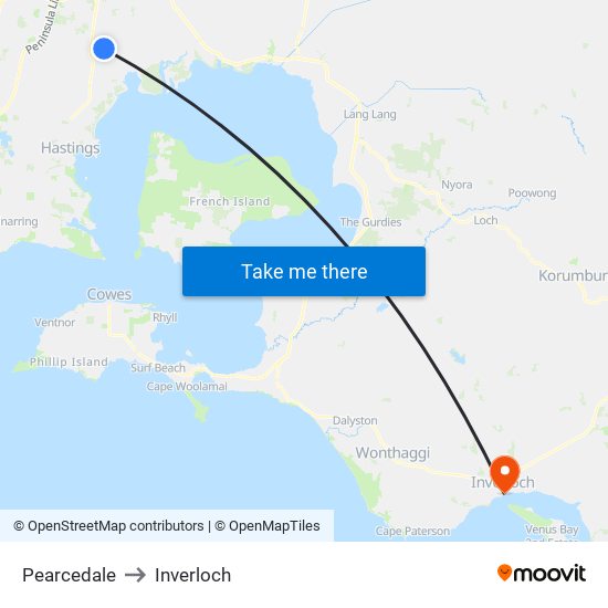 Pearcedale to Inverloch map