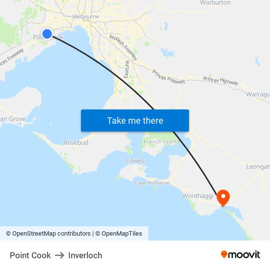 Point Cook to Inverloch map