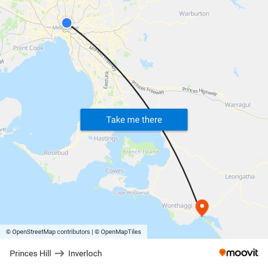 Princes Hill to Inverloch map