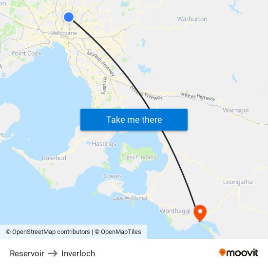 Reservoir to Inverloch map