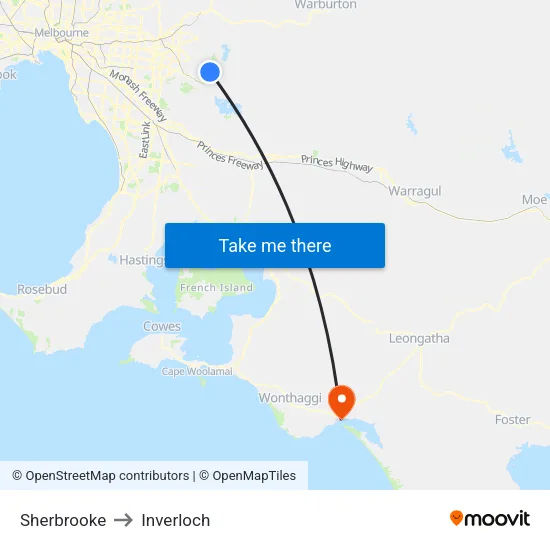 Sherbrooke to Inverloch map