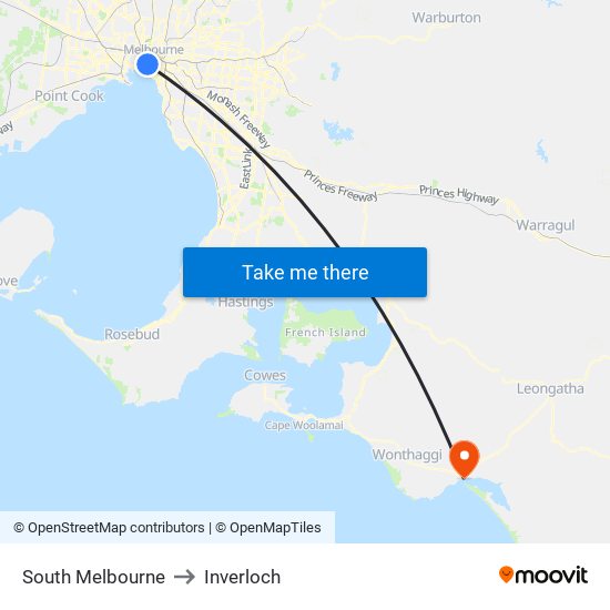 South Melbourne to Inverloch map