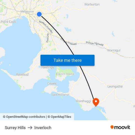 Surrey Hills to Inverloch map