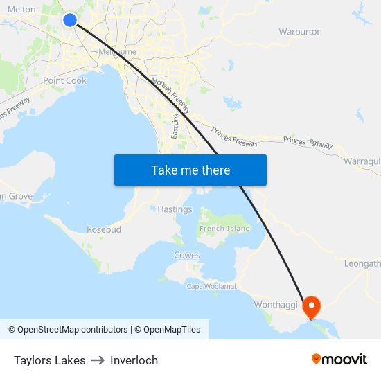 Taylors Lakes to Inverloch map