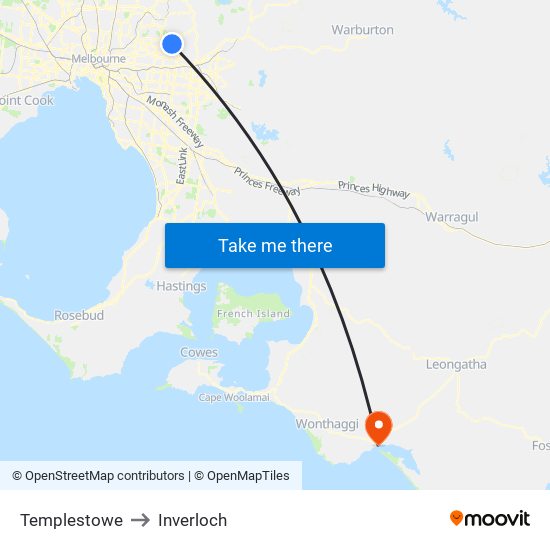 Templestowe to Inverloch map