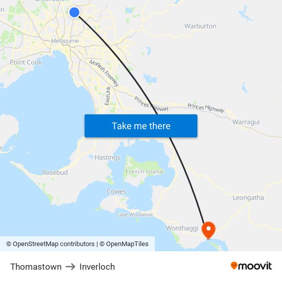 Thomastown to Inverloch map