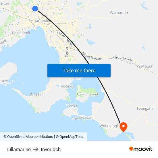 Tullamarine to Inverloch map