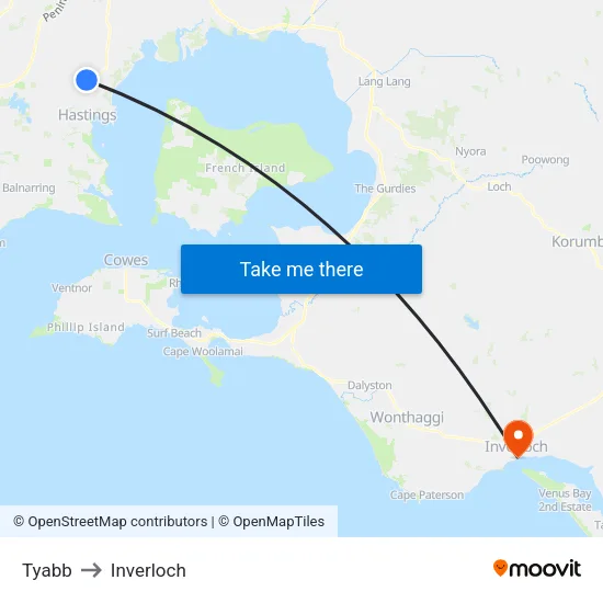 Tyabb to Inverloch map