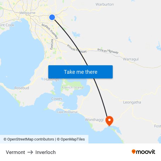 Vermont to Inverloch map