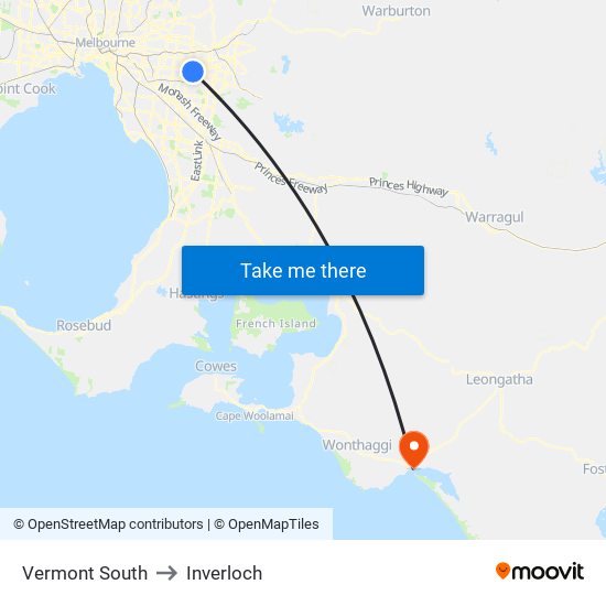 Vermont South to Inverloch map