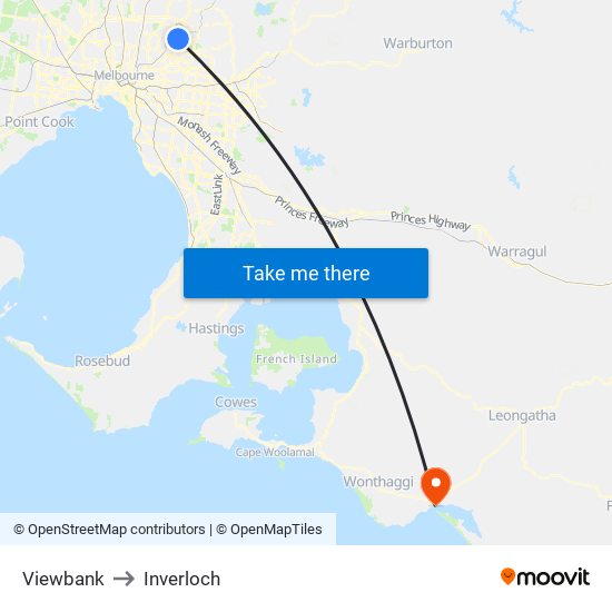 Viewbank to Inverloch map