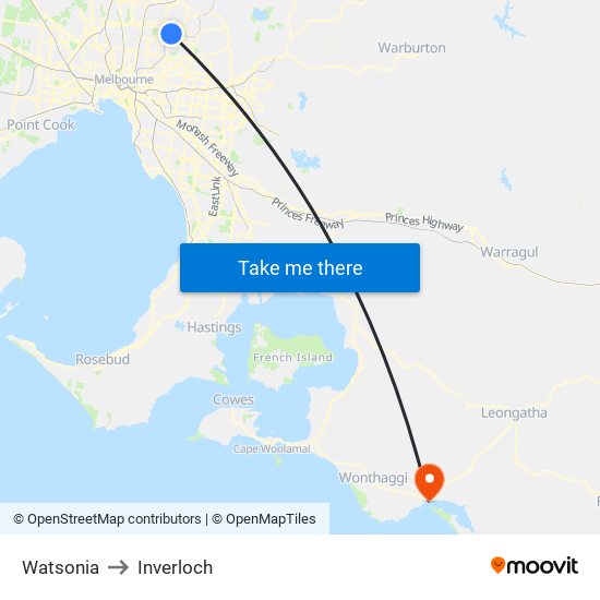 Watsonia to Inverloch map