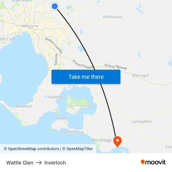Wattle Glen to Inverloch map
