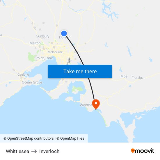 Whittlesea to Inverloch map