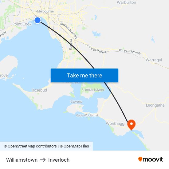 Williamstown to Inverloch map