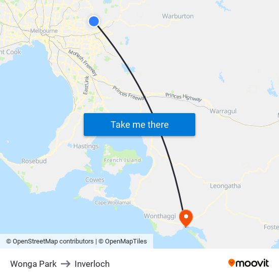 Wonga Park to Inverloch map