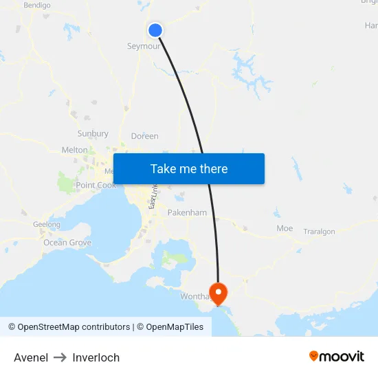 Avenel to Inverloch map