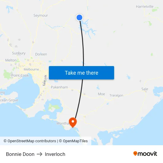 Bonnie Doon to Inverloch map