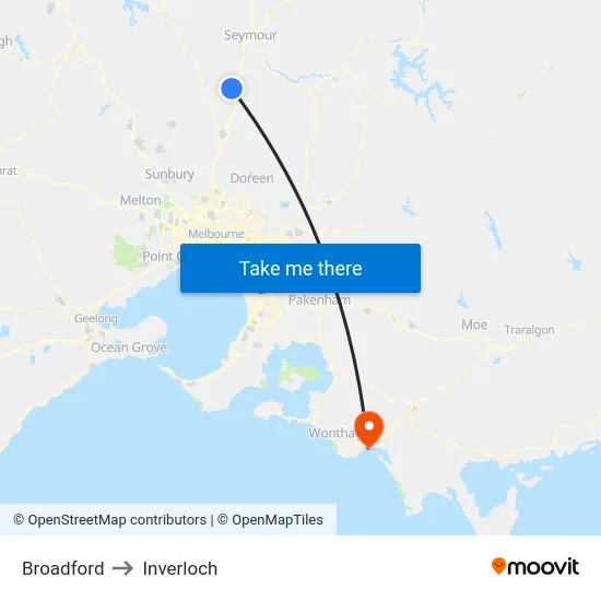 Broadford to Inverloch map