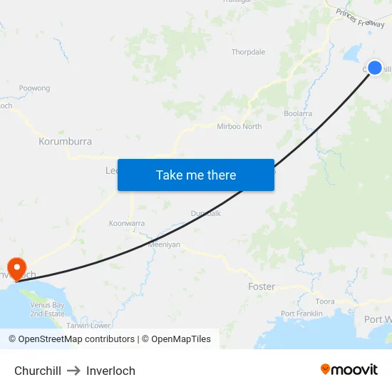 Churchill to Inverloch map