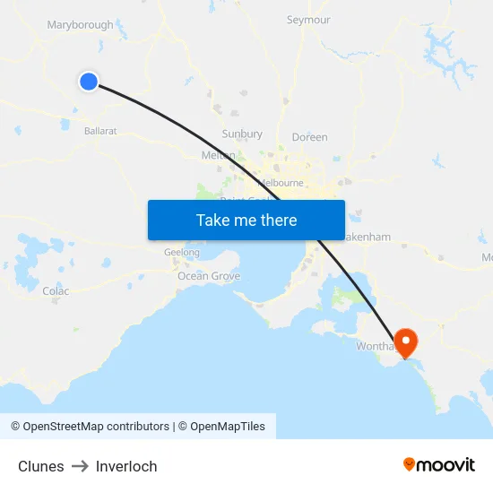 Clunes to Inverloch map