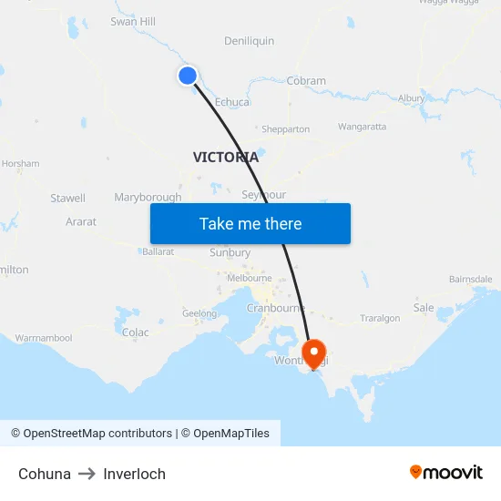 Cohuna to Inverloch map