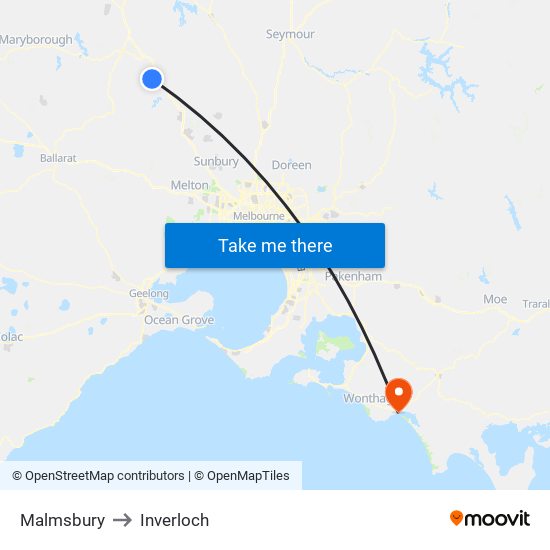 Malmsbury to Inverloch map