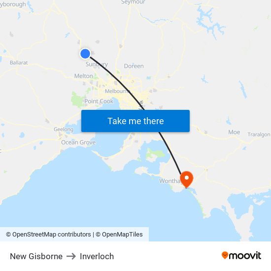 New Gisborne to Inverloch map