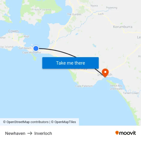 Newhaven to Inverloch map