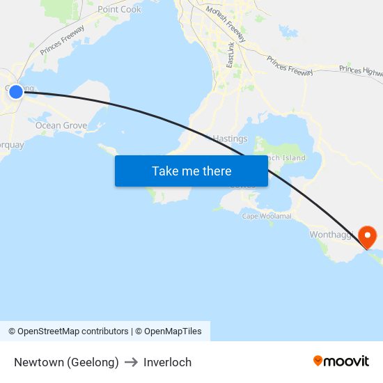 Newtown (Geelong) to Inverloch map