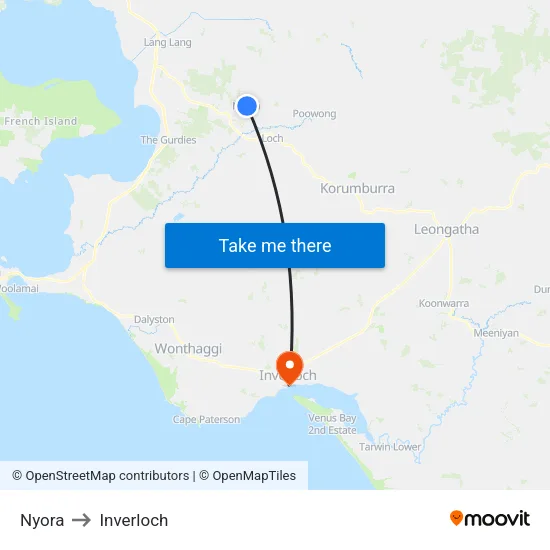Nyora to Inverloch map