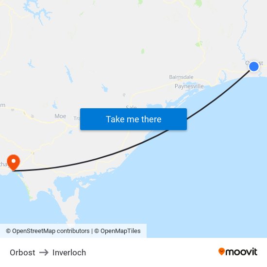 Orbost to Inverloch map