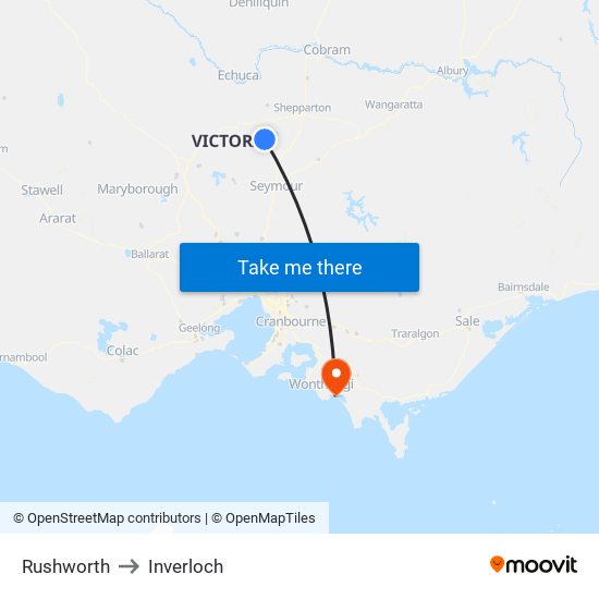 Rushworth to Inverloch map