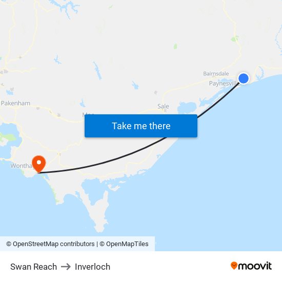 Swan Reach to Inverloch map