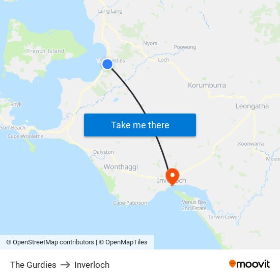 The Gurdies to Inverloch map