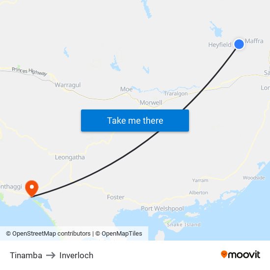 Tinamba to Inverloch map